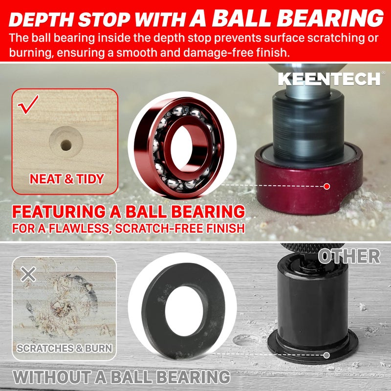KEENTECH Carbide Tipped 82 Countersink Drill Bit with Depth Stop  3/8"" Dia x 1/8"" Drill Diameter x 1/4"" Shank  Adjustable Depth Stop with Ball Bearing for High Fine Finish on Softwood and Hardwood - Image 2